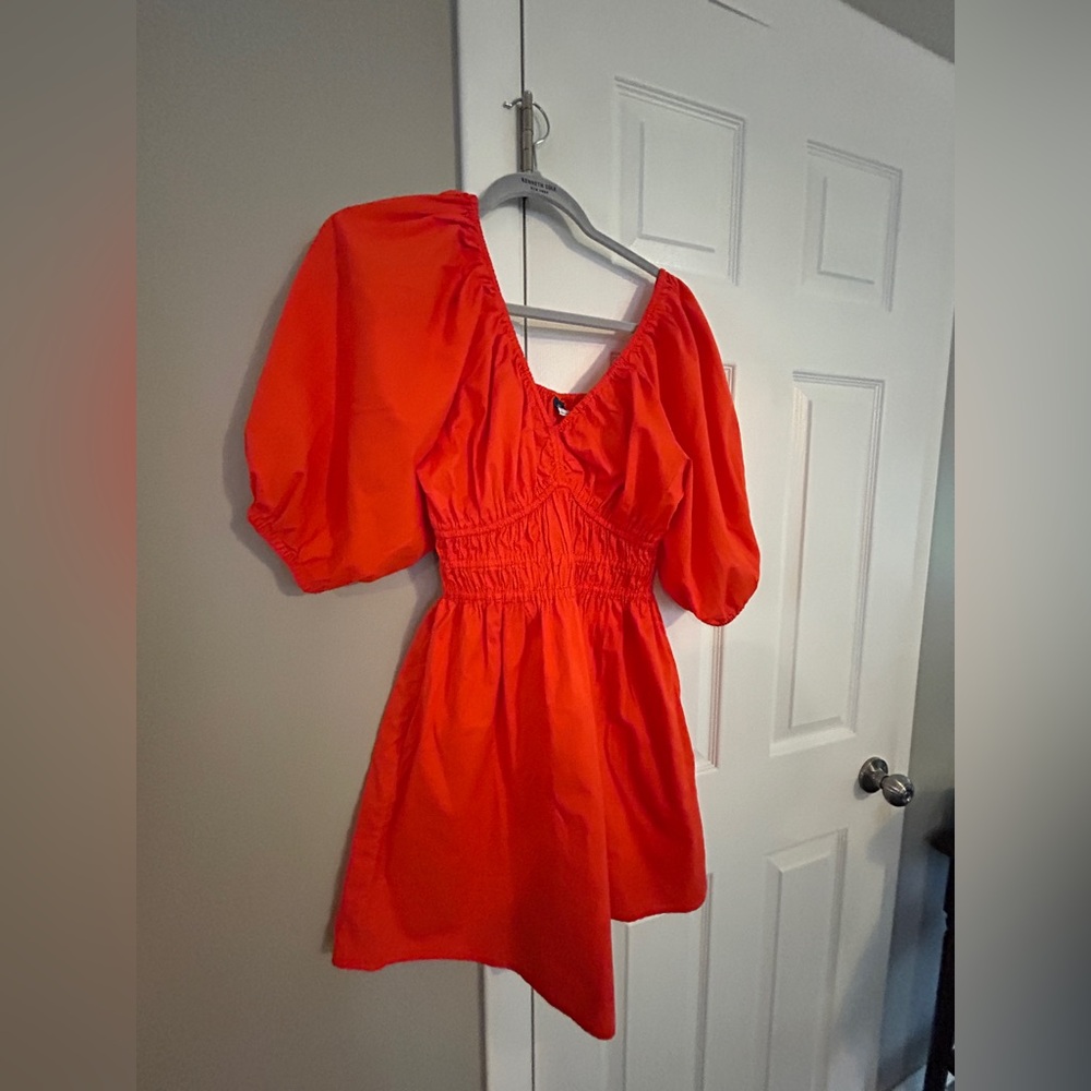 Vibrant Orange Puff Sleeve Dress